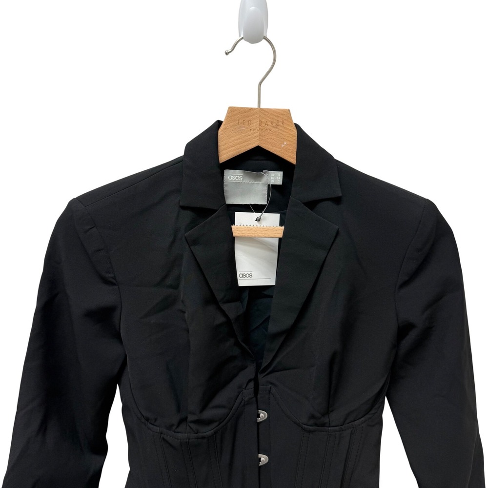 ASOS Reclaimed Vintage Inspired Hook Eye Corset Crop Top Black Long Sleeve US 2 - Picture 4 of 10